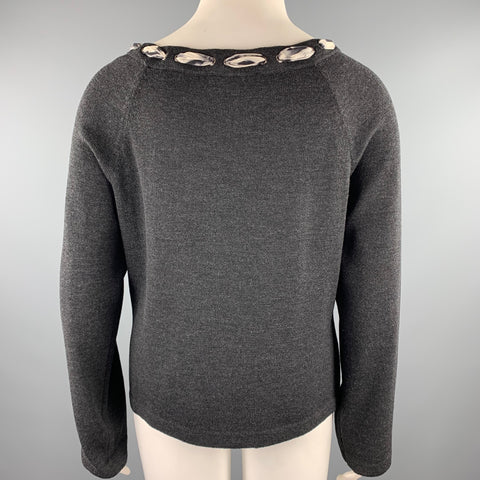 ST. JOHN Size L Grey Knitted Heather Boat Neck Pullover