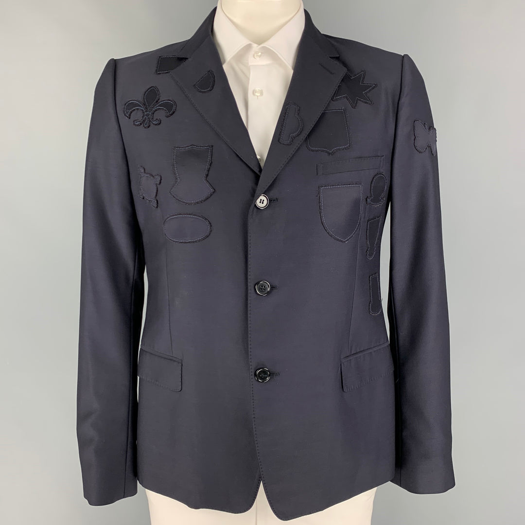ALEXANDER MCQUEEN Size 44 Navy Patches Wool Viscose Blend Sport Coat