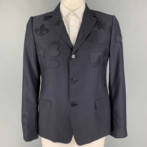 ALEXANDER MCQUEEN Size 44 Navy Patches Wool Viscose Blend Sport Coat