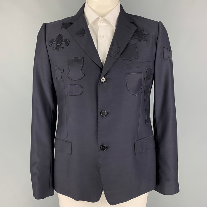 ALEXANDER MCQUEEN Size 44 Navy Patches Wool Viscose Blend Sport Coat