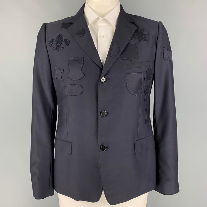 ALEXANDER MCQUEEN Size 44 Navy Patches Wool Viscose Blend Sport Coat