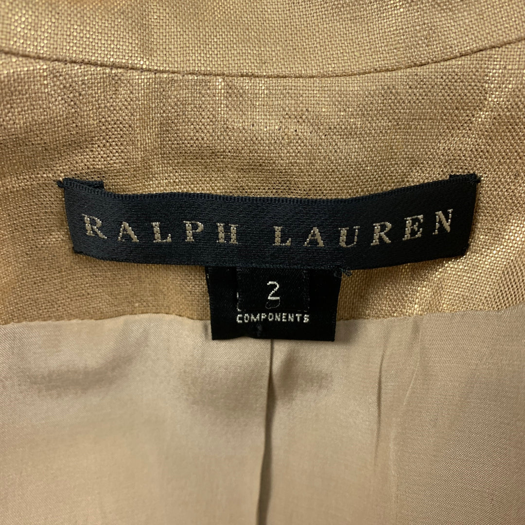 RALPH LAUREN Size 2 Gold Linen Metallic Notch Lapel Pants Suit