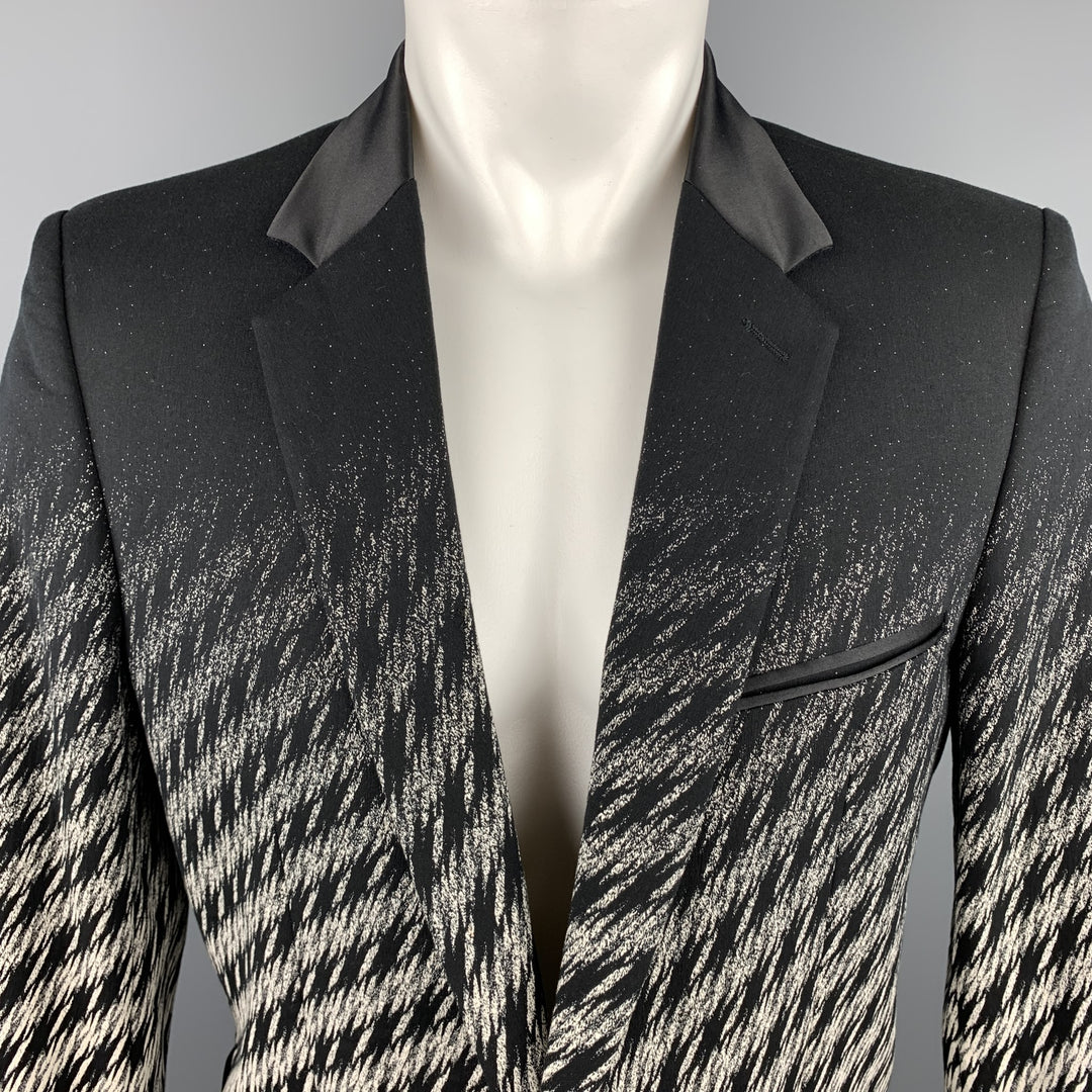 JUST CAVALLI Size 42 Black & White Ombre Houndstooth Notch Lapel Sport Coat