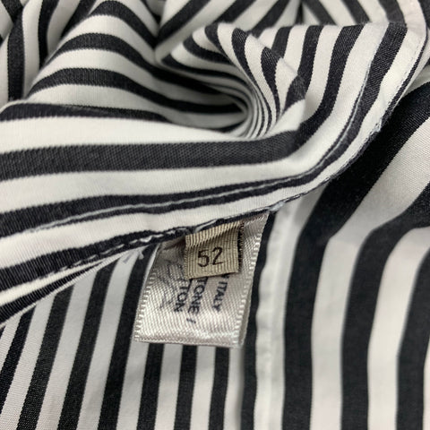 BOTTEGA VENETA Size 42 White Black Purple Stripe Cotton Long Sleeve Shirt