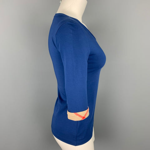 BURBERRY Talla XS Camiseta de mezcla de algodón azul
