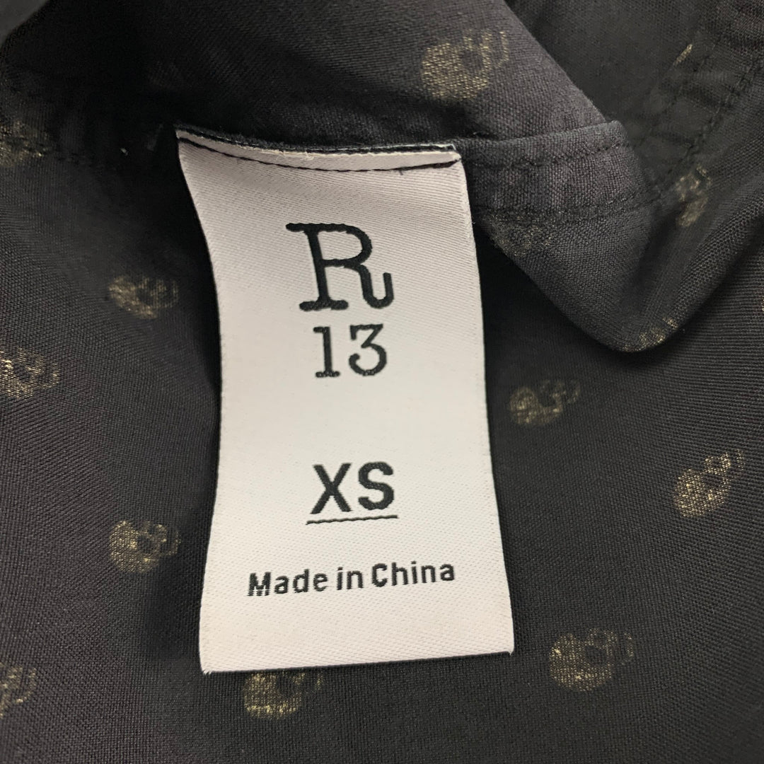R13 Size XS Black & Off White Silk Skulls Button Up Shirt