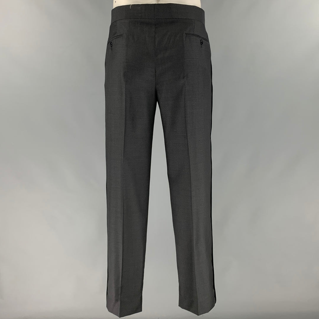 EMPORIO ARMANI Size 42 Grey Black Woven Wool Peak Lapel Tuxedo