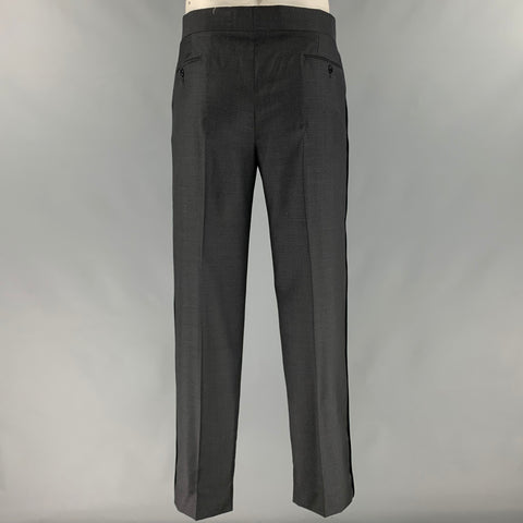 EMPORIO ARMANI Size 42 Grey Black Woven Wool Peak Lapel Tuxedo