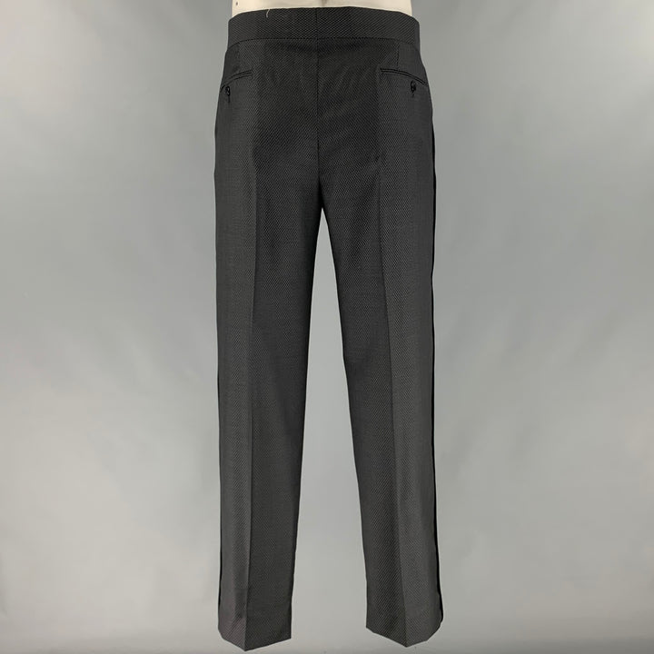 EMPORIO ARMANI Size 42 Grey Black Woven Wool Peak Lapel Tuxedo