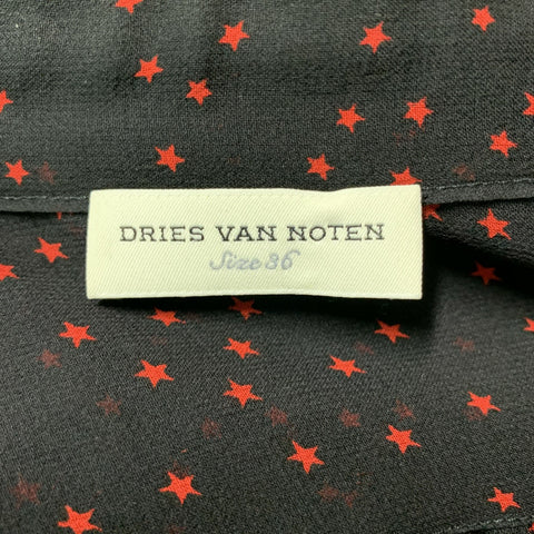 DRIES VAN NOTEN Size 4 Black &  Red Silk Stars Ruffle Shirt