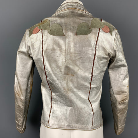 Vintage EAST WEST MUSICAL INSTRUMENTS Janti Size XL Silver Hand Painted Applique Zip Up Jacket