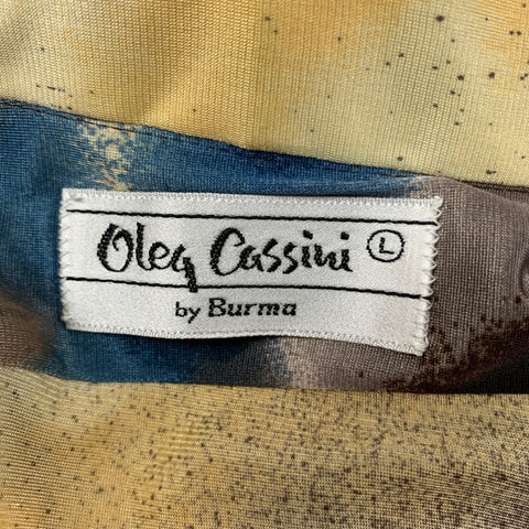 Vintage OLEG CASSINI Size L Brown Blue Marbled Nylon Long Sleeve Shirt