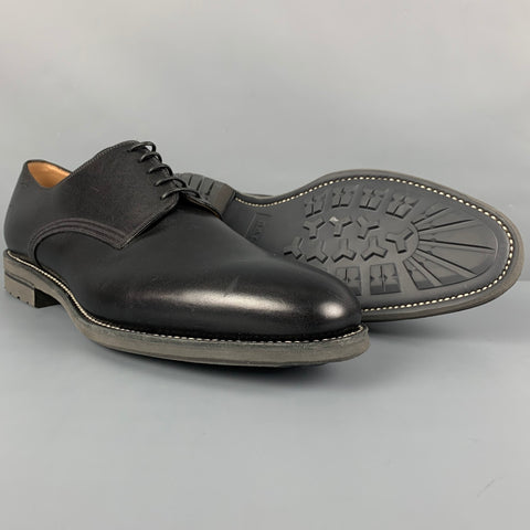 BALLY Size 12 Black Leather Lace Up Loafers