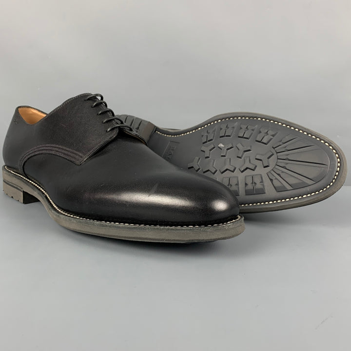 BALLY Size 12 Black Leather Lace Up Loafers