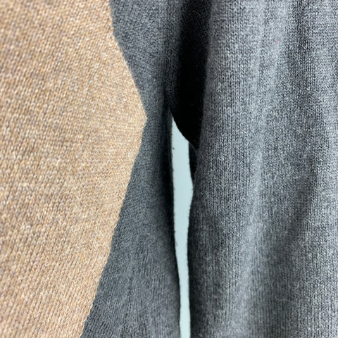 GOLDEN GOOSE Size M Brown Grey Color Block Merino Wool Cotton V-Neck Cardigan