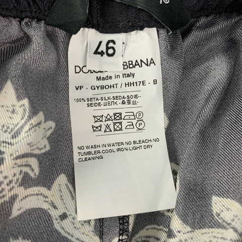 DOLCE & GABBANA Size 30 Black Off White Print Silk Casual Pants