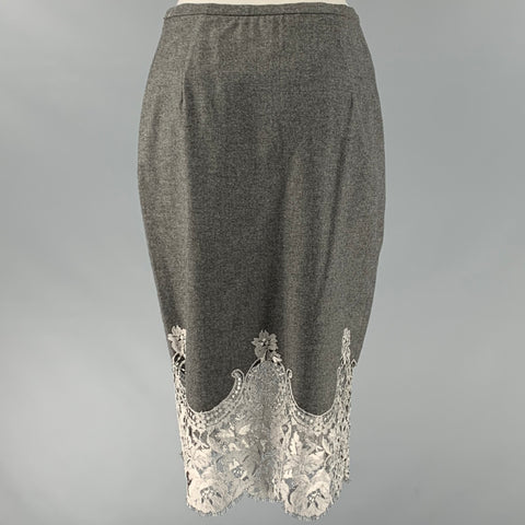 ESCADA Taille 6 Jupe crayon mi-mollet en laine et cachemire gris argenté