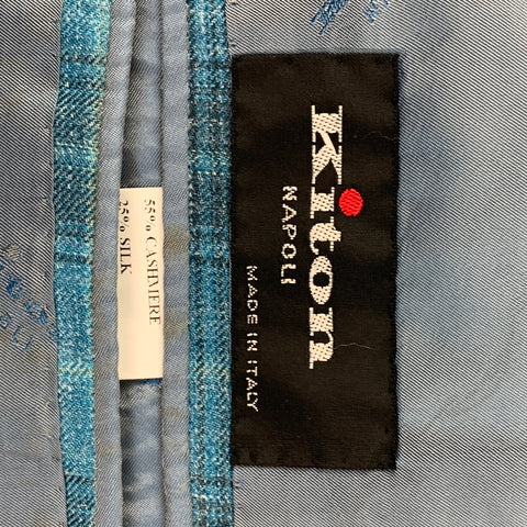 KITON Size 44 Aqua Grey Plaid Cashmere Blend Notch Lapel Sport Coat