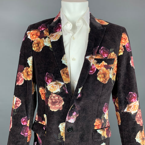 PS by PAUL SMITH Size 42 Multi-Color Floral Cotton Velvet Peak Lapel Sport Coat