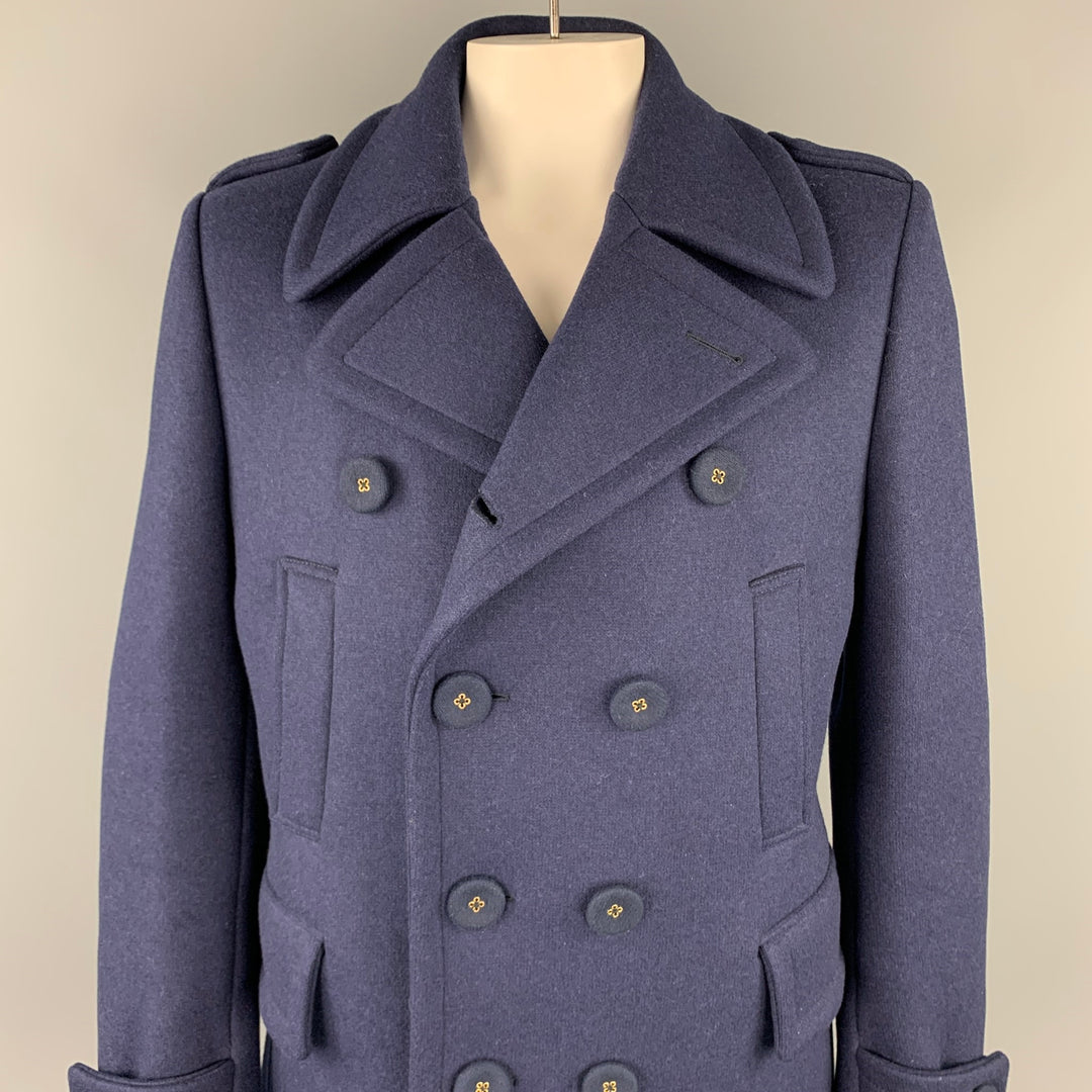 WOOSTER + LARDINI Size 42 Navy Wool / Nylon Double Breasted Peacoat