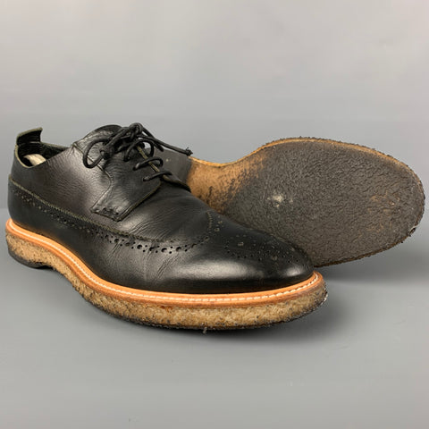 OFFICINE CREATIVE Size 11 Black Perforated Leather Wingtip Lace Up Shoes