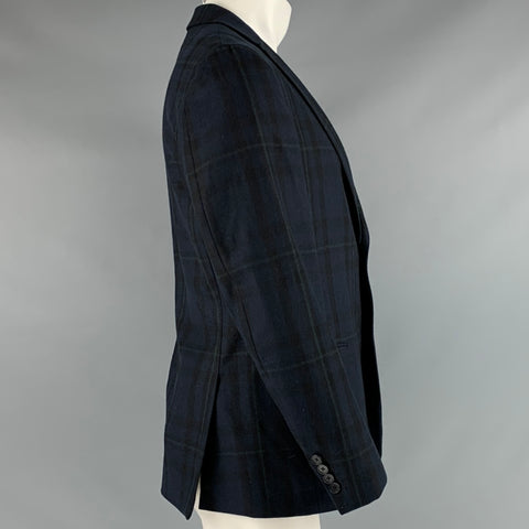 ERMENEGILDO ZEGNA Size 40 Black Navy Blackwatch Plaid Wool Sport Coat