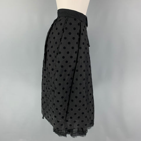 MARC JACOBS Size 8 Black Polyester Polka Dot Pleated Mid-Calf Skirt