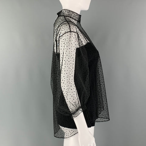 A-K-R-I-S-punto Size 2 Black Polyester Nylon Mesh Lined Blouse