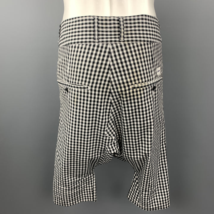 COMME des GARCONS GANRYU Size S Black & White Gingham Cotton Drop-Crotch Pants
