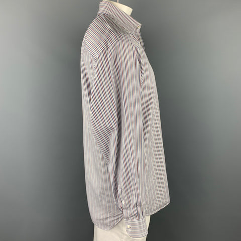 ERMENEGILDO ZEGNA Size XL White &  Blue Stripe Cotton Long Sleeve Shirt