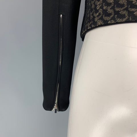 DIANE VON FURSTENBERG Size 0 Black & Beige Geometric Virgin Wool Blend Jacket