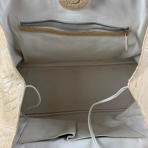 GENUINE CROCODILE SKIN Beige Crocodile Tote Handbag