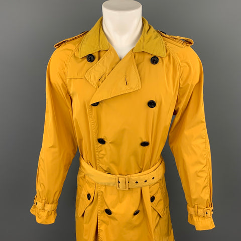 EMPORIO ARMANI David Line Size 38 Yellow Polyester Epaulettes Belted Double Breasted Trenchcoat
