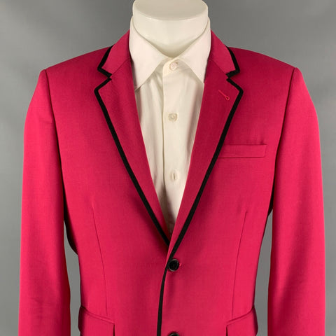 SAINT LAURENT Size 40 Raspberry & Black Wool Notch Lapel Sport Coat