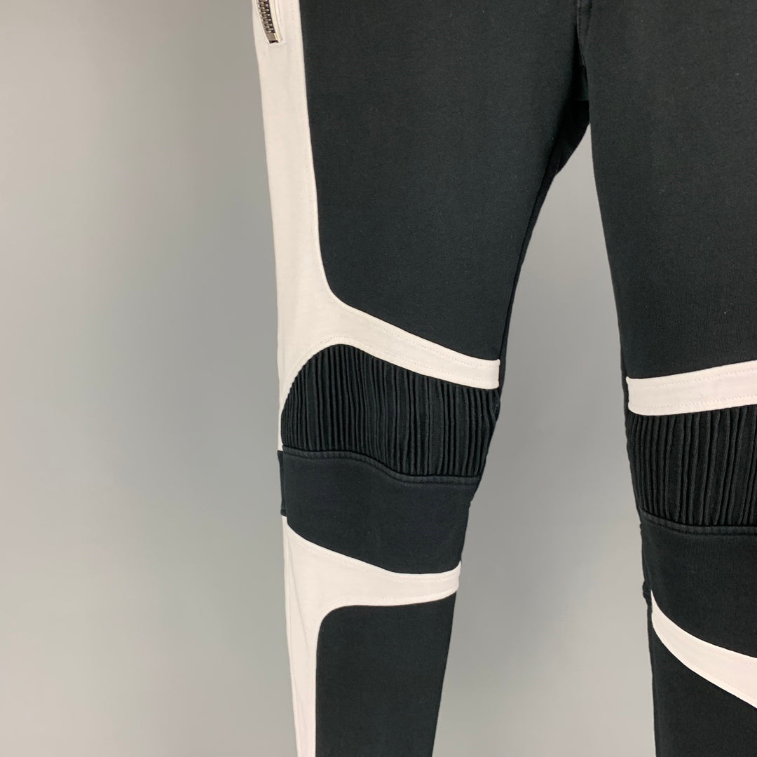 BALMAIN Size M Black White Ribbed Cotton Joggers Pants