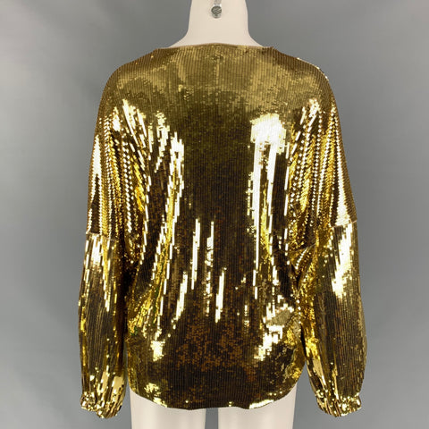 MICHAEL by MICHAEL KORS Size S Gold Sequined Polyester Dropped Shoulders Blouse