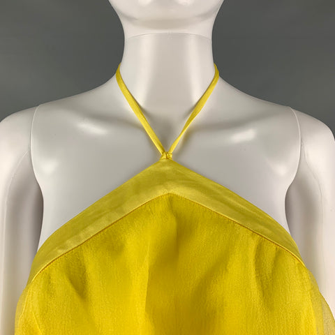 STAUD Size L Yellow Polyester Sheer Halter Dress