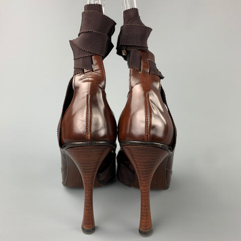 GUCCI by TOM FORD Size 6.5 Brown Leather Ribbon Strap Pumps