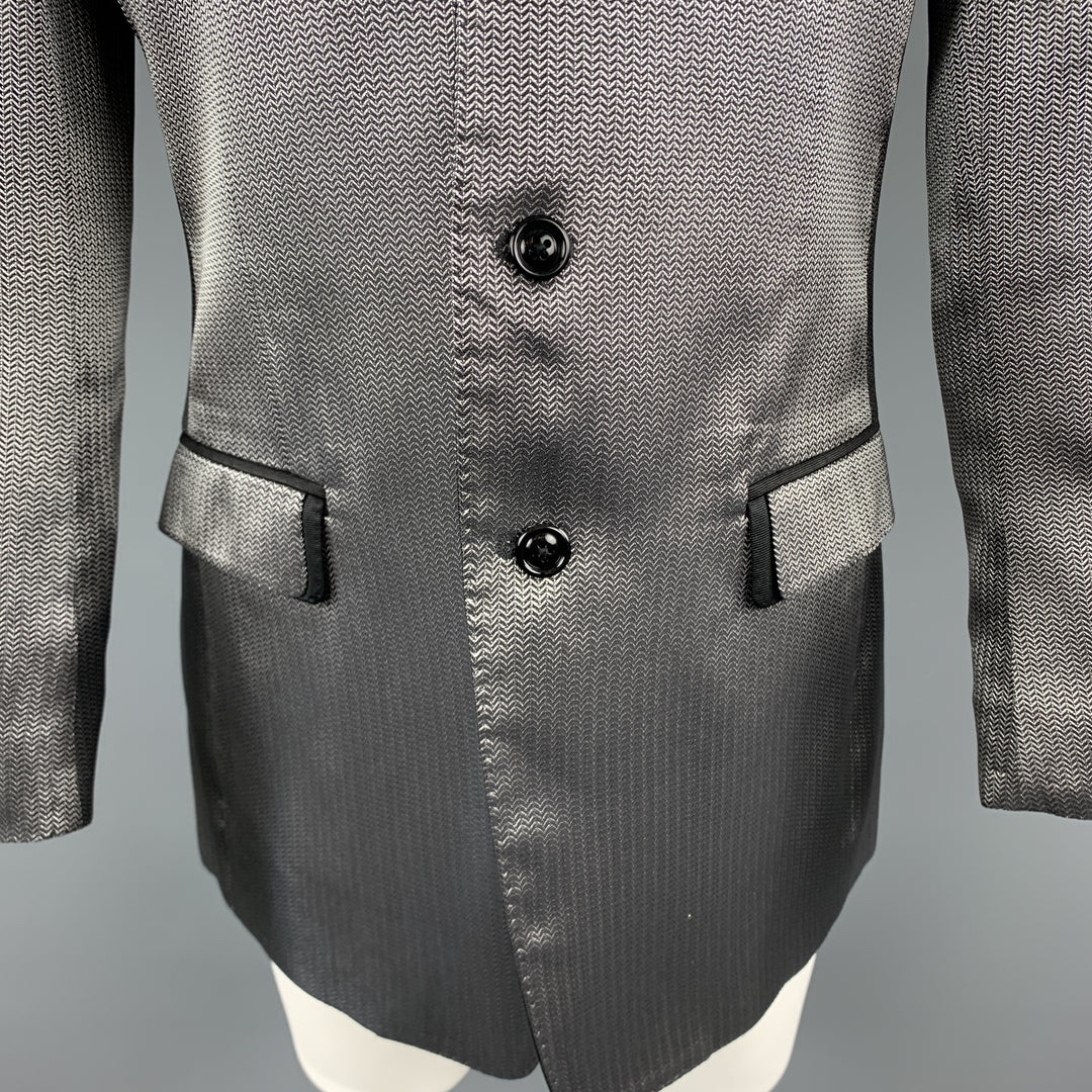 DOLCE &amp; GABBANA Talla 40 Abrigo deportivo de mezcla de seda en espiga plateado y negro