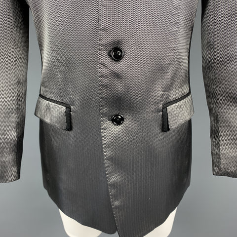 DOLCE & GABBANA Size 40 Silver & Black Herringbone Silk Blend Sport Coat