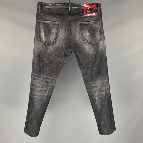 DSQUARED2 Size 34 Grey Distressed Cotton  Elastane Button Fly Jeans