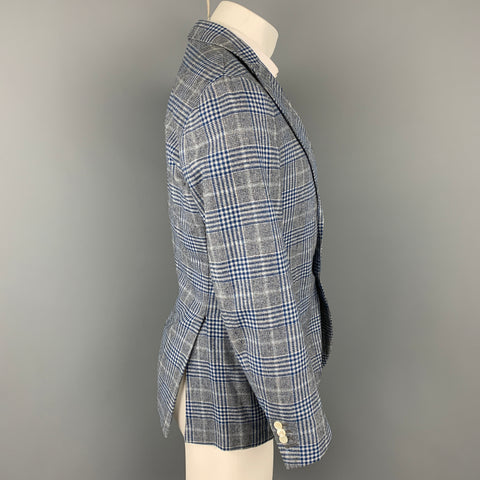 SARTORIA PARTENOPEA for WILKES BASHFORD Size 38 Grey & Blue Plaid Wool Sport Coat