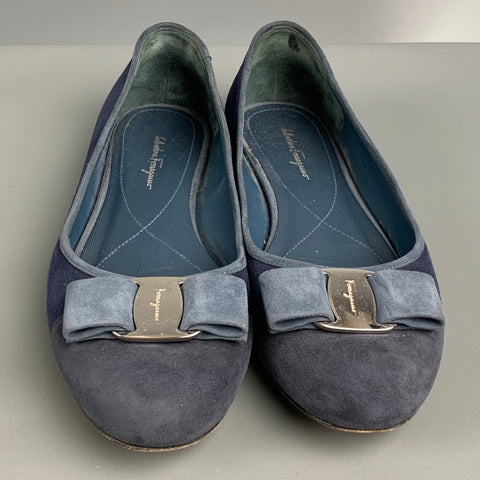 SALVATORE FERRAGAMO Talla 7 Bailarinas de ante azul marino