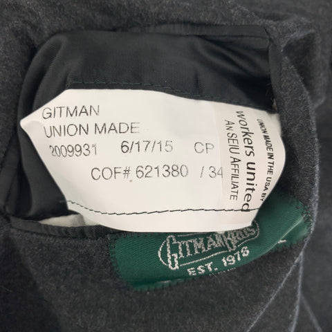 GITMAN BROS for UNIONMADE Size 44 Charcoal Wool Notch Lapel Sport Coat