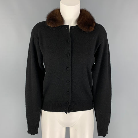 RALPH LAUREN Cárdigan con cuello de visón y cachemir negro talla M