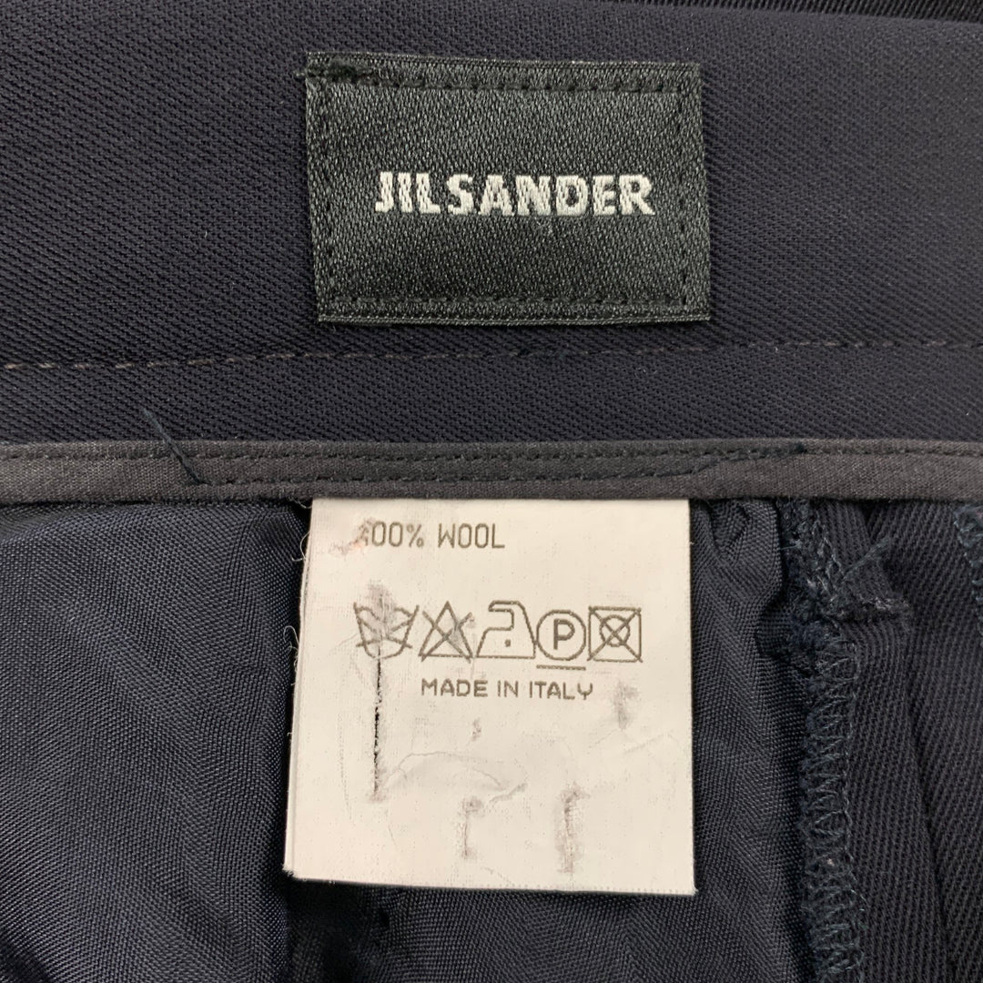 JIL SANDER Size 34 Navy Wool Button Fly Pleated Dress Pants