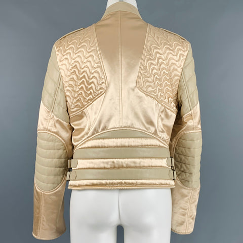 TOM FORD Size 8 Beige Viscose Quilted Biker Jacket