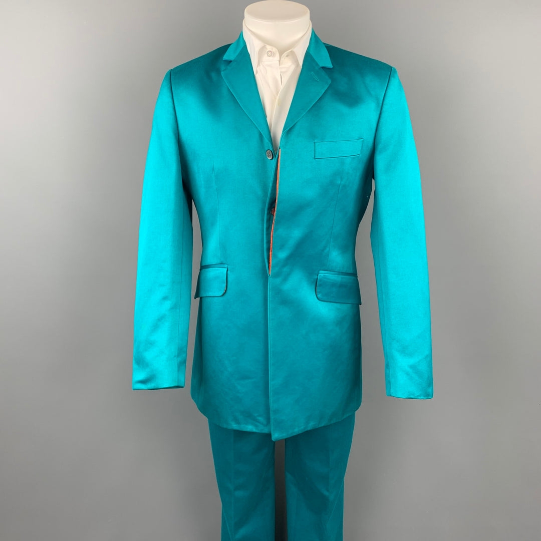 OZWALD BOATENG Size 38 Aqua Cotton Notch Lapel Suit
