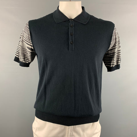MISSONI Size L Black White Stripe Cotton Polo