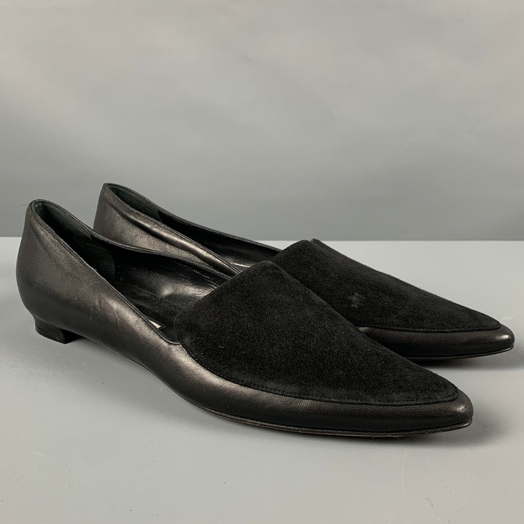 MANOLO BLAHNIK Size 10.5 Black Suede Pointed Toe Flats
